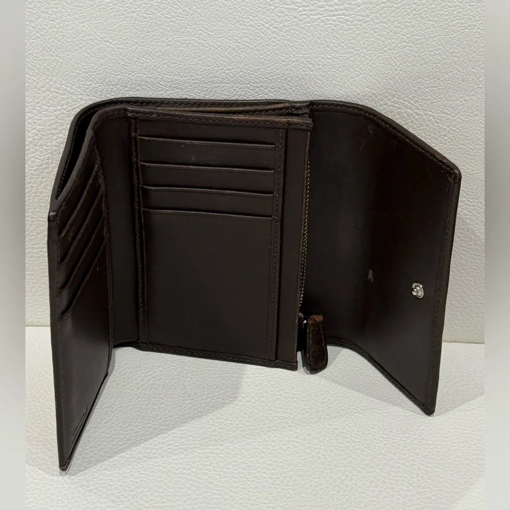 Vintage Coach Trifold Leather Zip Wallet in Signature Canvas Khaki Coach